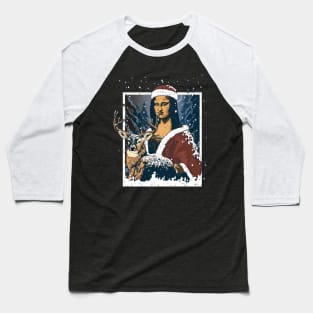 Mona Lisa Santa Christmas Baseball T-Shirt